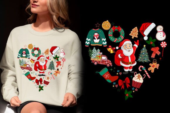 Heart Shape Retro Christmas Groovy PNG for T-Shirt Designs and Graphics