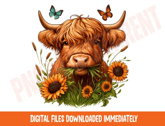 Highland Cow Sublimation Design Png for Graphics & T-Shirt Designs
