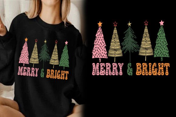 Merry and Bright Retro Christmas T-Shirt Graphics